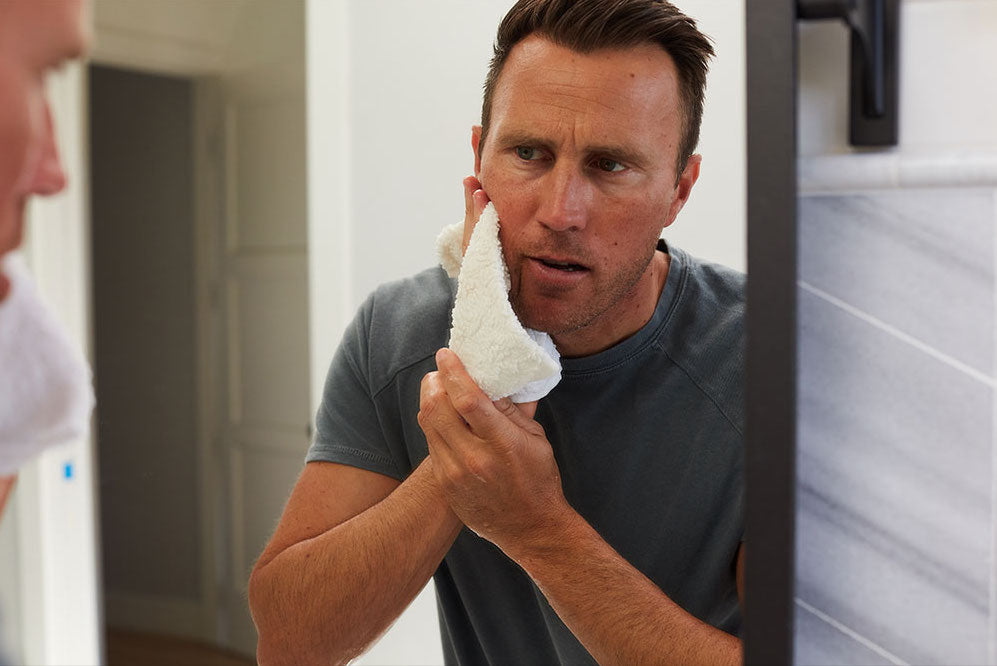 Man Prepping Skin for Blade Shaving